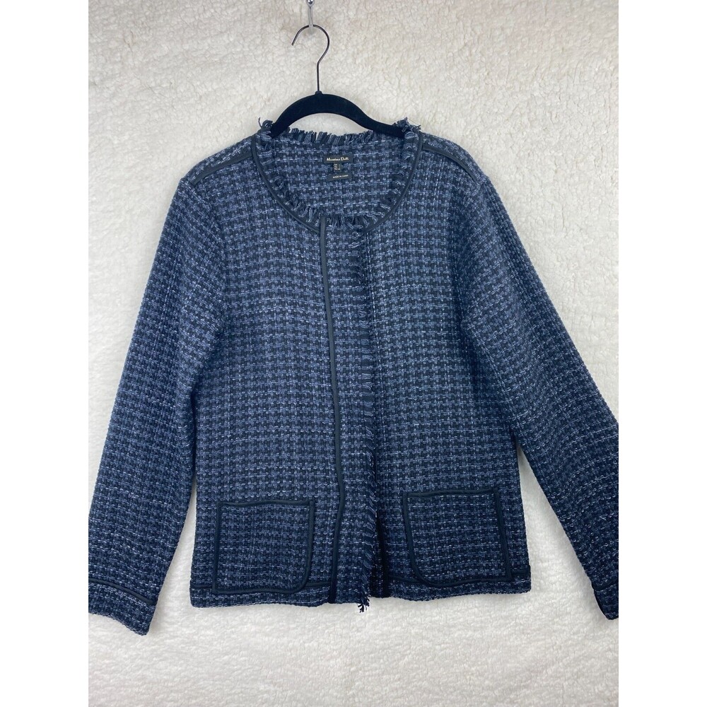 Massimo Dutti Women's Black Textured Woven Blazer Jacket Sz L